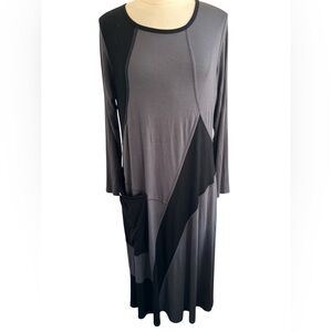 Comfy USA Gray & Black Ribbed Pullover Long sleeve Midi Dress w/pocket Size L